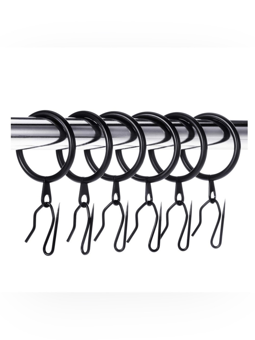 Black Metal Curtain Rings with Hooks ‘SHOWER, WINDOW, FRENCH WINDOW’
